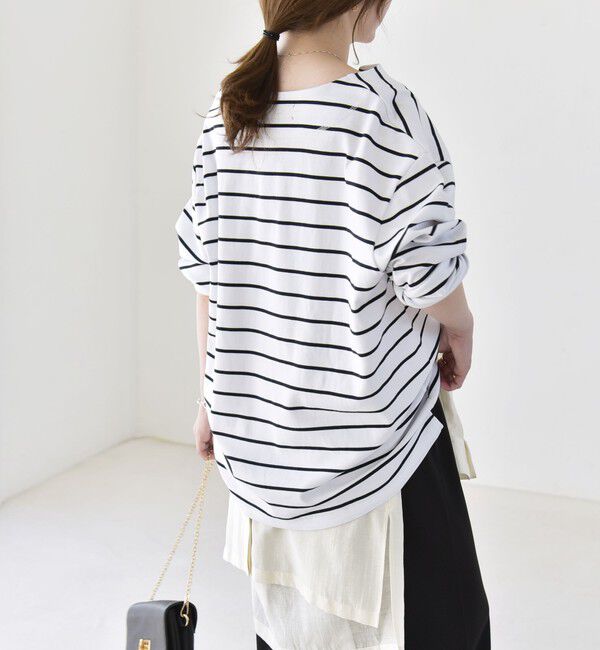 quaranciel「quaranciel:〈洗濯機可能〉ボーダー ビッグ スキッパー プルオーバー」|Tシャツ・カットソー|