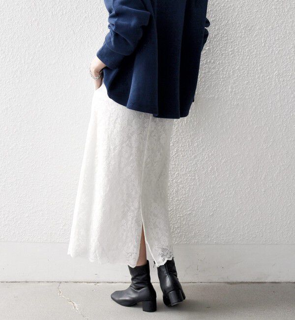 SHIPS any「《追加予約》SHIPS any:〈手洗い可能〉フラワー メッシュ レース タック セミフレア スカート」|スカート|