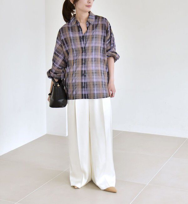 quaranciel「quaranciel:〈手洗い可能〉シアー チェック ドルマン ビッグ レギュラー シャツ」|シャツ・ブラウス|