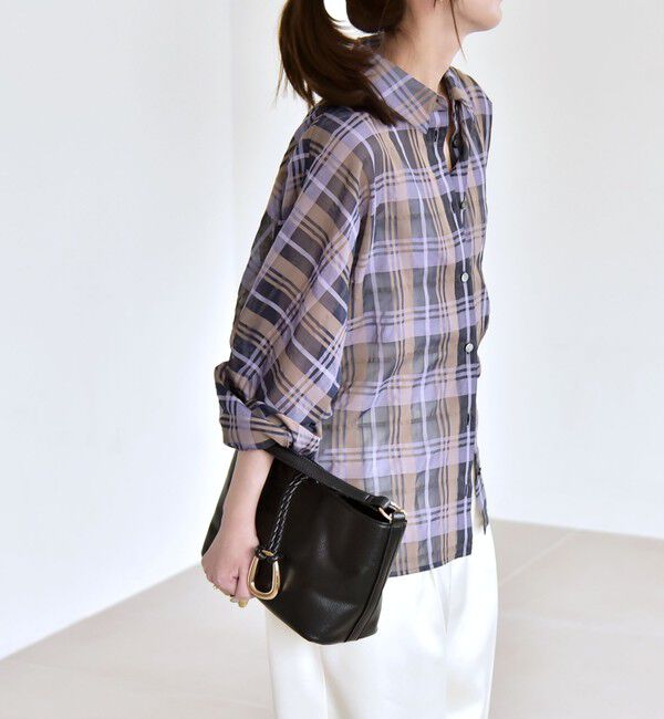 quaranciel「quaranciel:〈手洗い可能〉シアー チェック ドルマン ビッグ レギュラー シャツ」|シャツ・ブラウス|