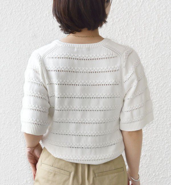 SHIPS for women「〈手洗い可能〉コットン レース柄 ショート スリーブ プルオーバー」|ニット・セーター|