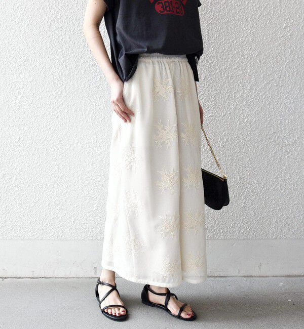 SHIPS any「《予約》SHIPS any:〈洗濯機可能〉メッシュ レース エンブロイダリー Iライン スカート」|タイト|