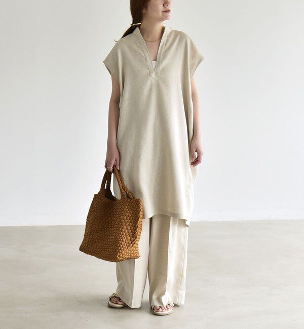 quaranciel「《予約》quaranciel:〈洗濯機可能〉スキッパー ワンピース＆イージー ワイドパンツ セットアップ」|ワンピース|