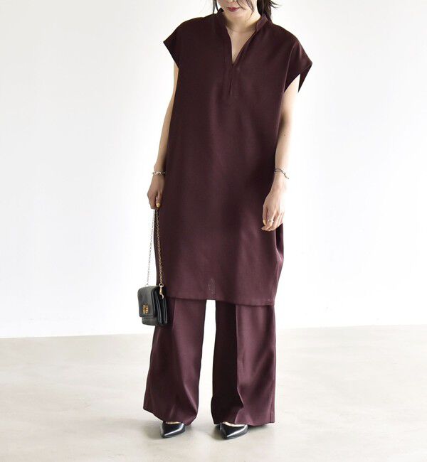 quaranciel「《予約》quaranciel:〈洗濯機可能〉スキッパー ワンピース＆イージー ワイドパンツ セットアップ」|ワンピース|