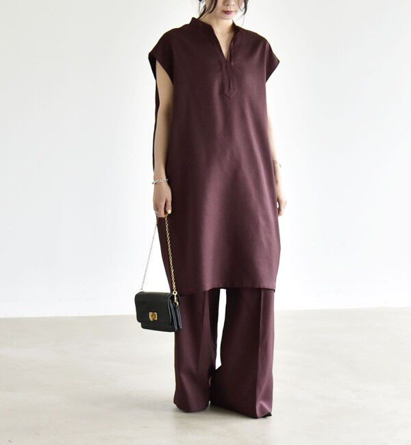 quaranciel「《予約》quaranciel:〈洗濯機可能〉スキッパー ワンピース＆イージー ワイドパンツ セットアップ」|ワンピース|