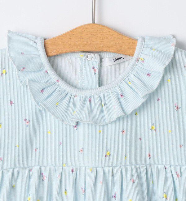 SHIPS KIDS「SHIPS KIDS:70～80cm /フラワー テキスタイル リブ ロンパース」|ロンパース|
