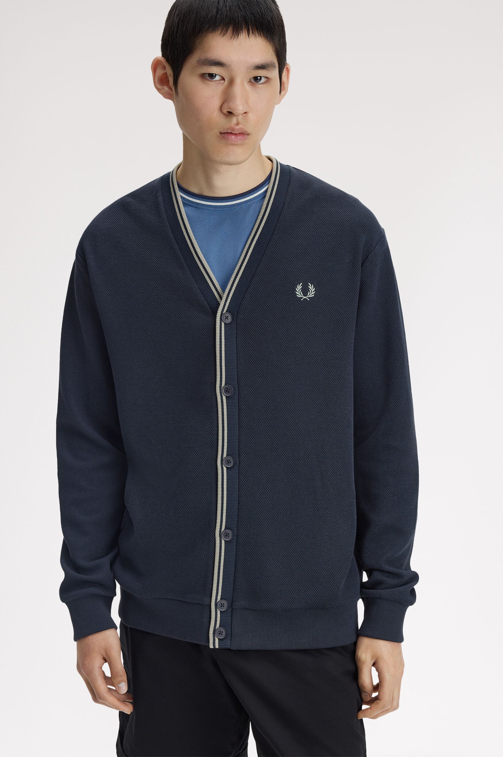 FRED PERRY 「Tipped Pique Texture Cardigan」|カーディガン|NAVY