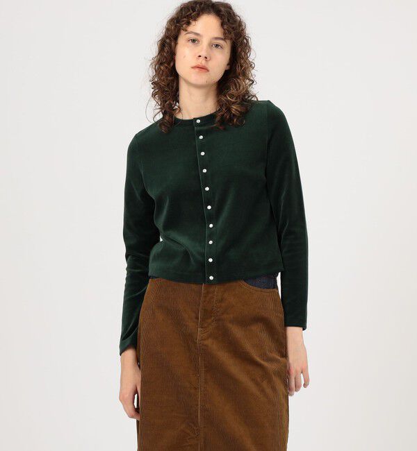 MACPHEE「コットンポリエステルベロア クルーネックカーディガン」|カーディガン|