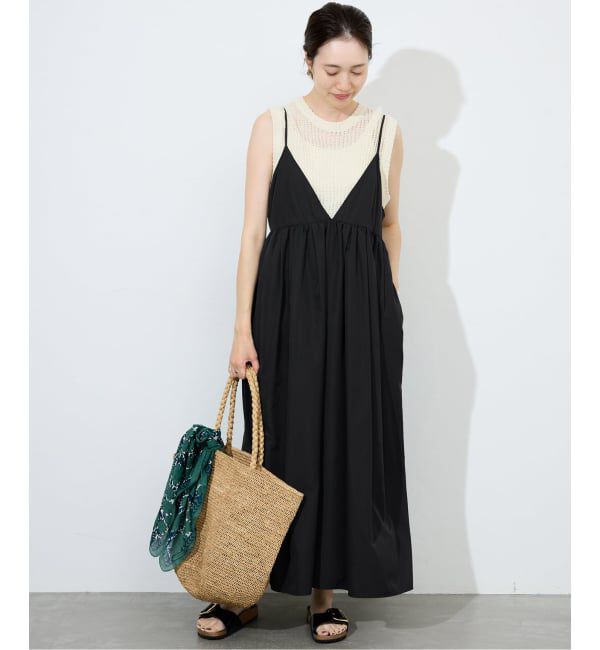 SLOBE IENA「《WEB限定/追加》タフタギャザーキャミワンピース」|ワンピース|