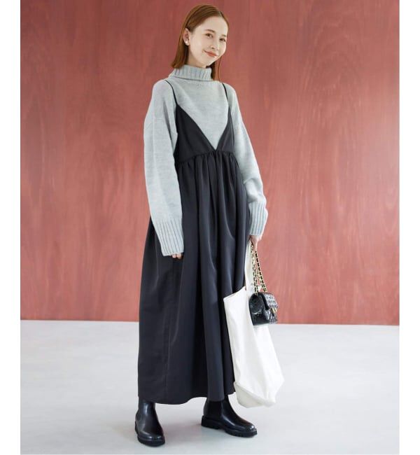 SLOBE IENA「《WEB限定/追加》タフタギャザーキャミワンピース」|ワンピース|