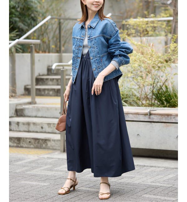 SLOBE IENA「《WEB限定/追加》タフタギャザーキャミワンピース」|ワンピース|ネイビー