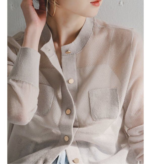 NOBLE「《予約》メッシュJ/Q シアークルーショートカーディガン」|カーディガン|