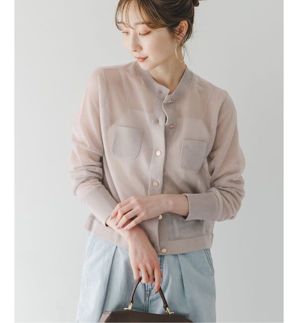 NOBLE「《予約》メッシュJ/Q シアークルーショートカーディガン」|カーディガン|