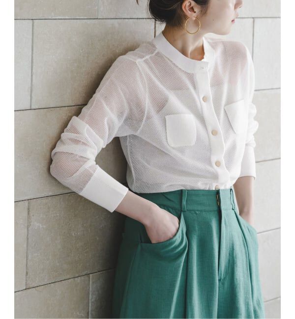 NOBLE「《予約》メッシュJ/Q シアークルーショートカーディガン」|カーディガン|