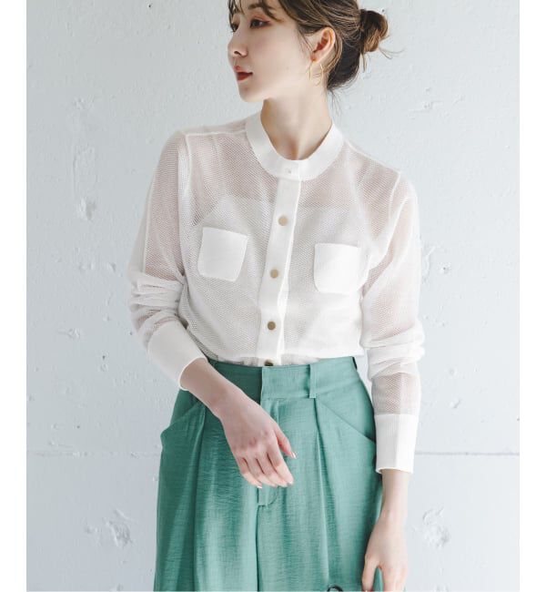 NOBLE「《予約》メッシュJ/Q シアークルーショートカーディガン」|カーディガン|