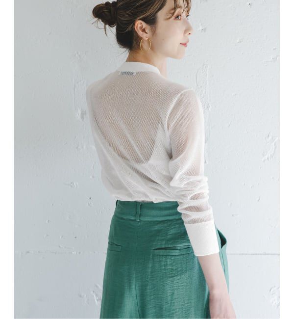 NOBLE「《予約》メッシュJ/Q シアークルーショートカーディガン」|カーディガン|