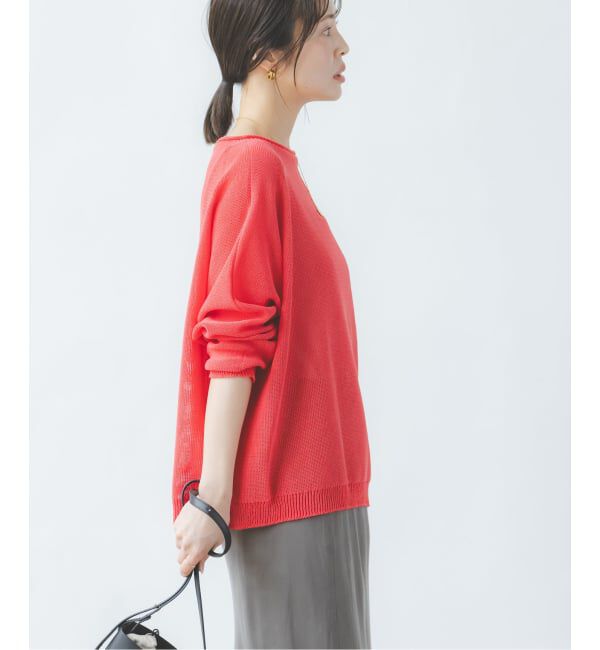 NOBLE「《追加予約・新色》ペーパーヤーン裏天竺プルオーバー(オレンジ・レッド)」|ニット・セーター|