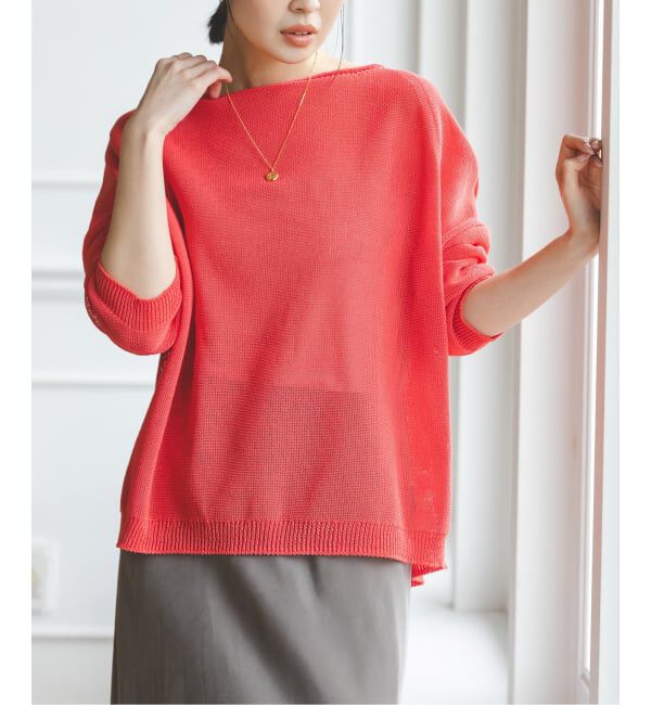 NOBLE「《追加予約・新色》ペーパーヤーン裏天竺プルオーバー(オレンジ・レッド)」|ニット・セーター|レッド B