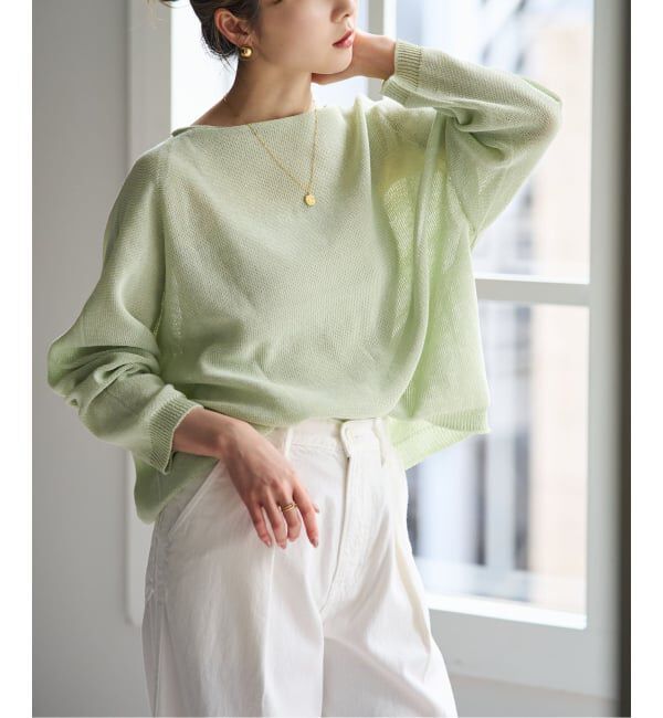 NOBLE「《追加予約》ペーパーヤーン裏天竺プルオーバー(グリーン・ブルー)」|ニット・セーター|グリーン C