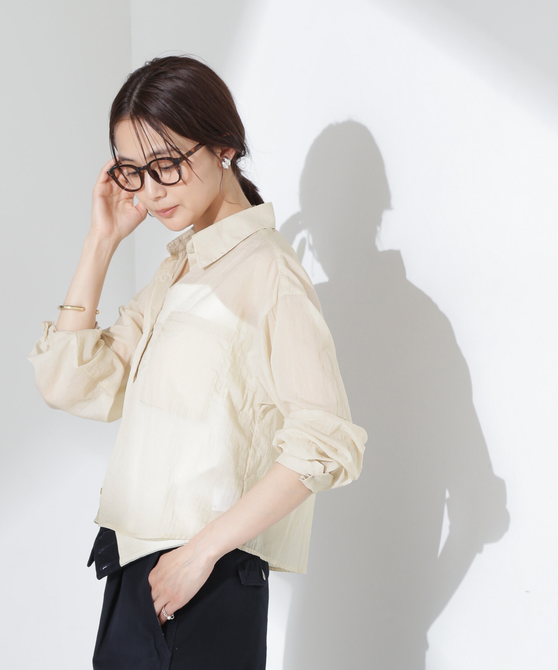 nano･universe「ナイロンタッサークロップドシャツ（セットアップ可）」|シャツ・ブラウス|