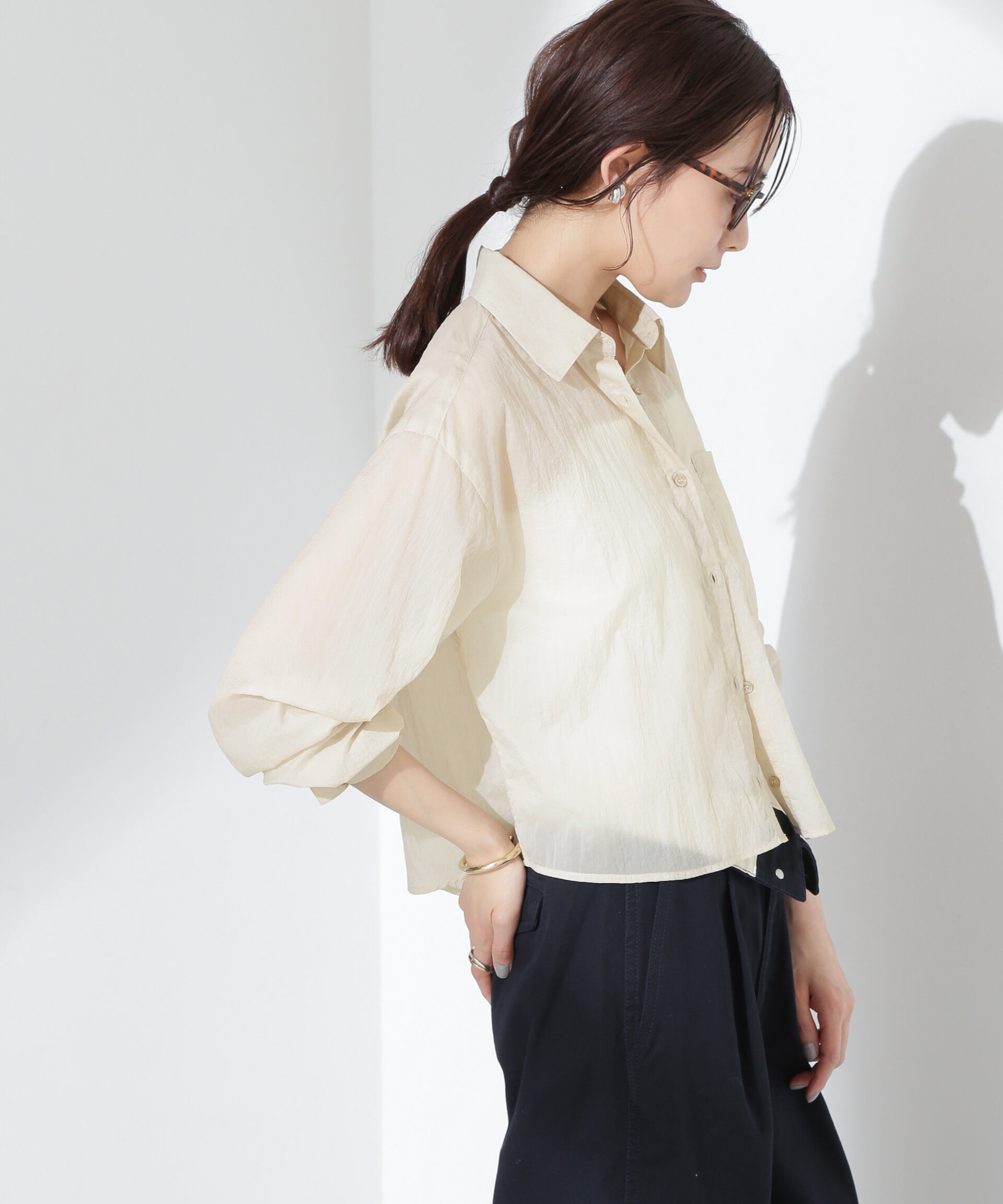 nano･universe「ナイロンタッサークロップドシャツ（セットアップ可）」|シャツ・ブラウス|