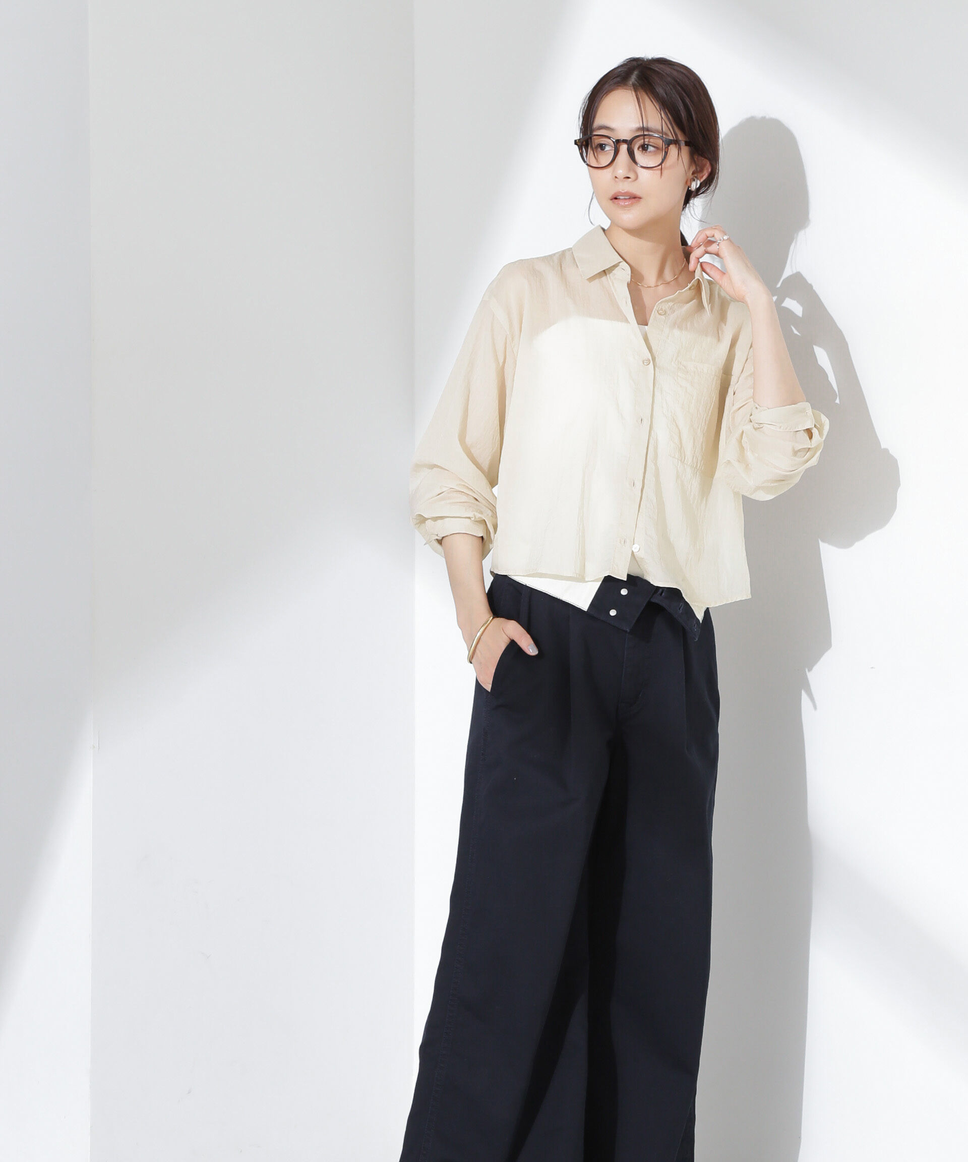 nano･universe「ナイロンタッサークロップドシャツ（セットアップ可）」|シャツ・ブラウス|