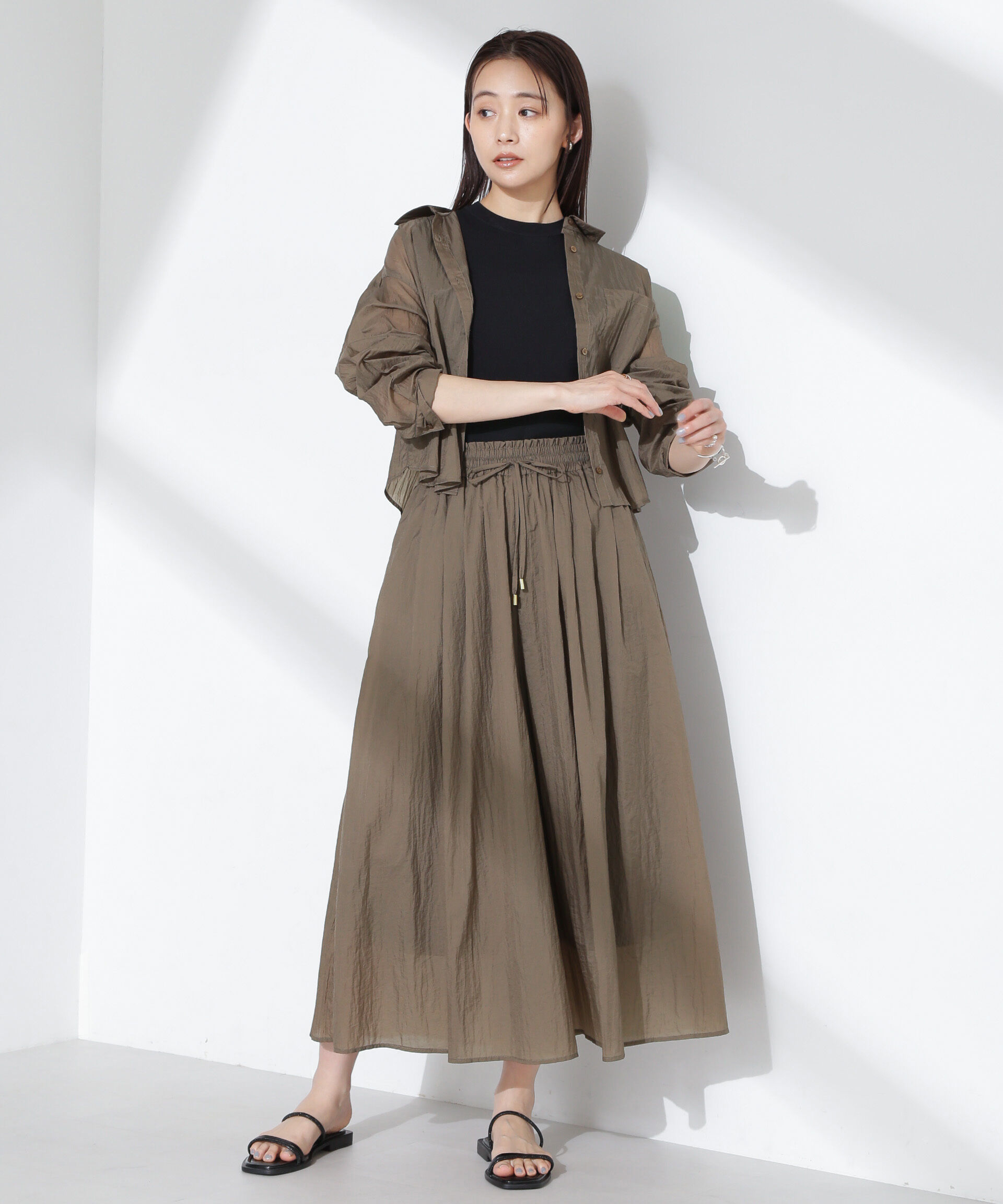 nano･universe「ナイロンタッサークロップドシャツ（セットアップ可）」|シャツ・ブラウス|