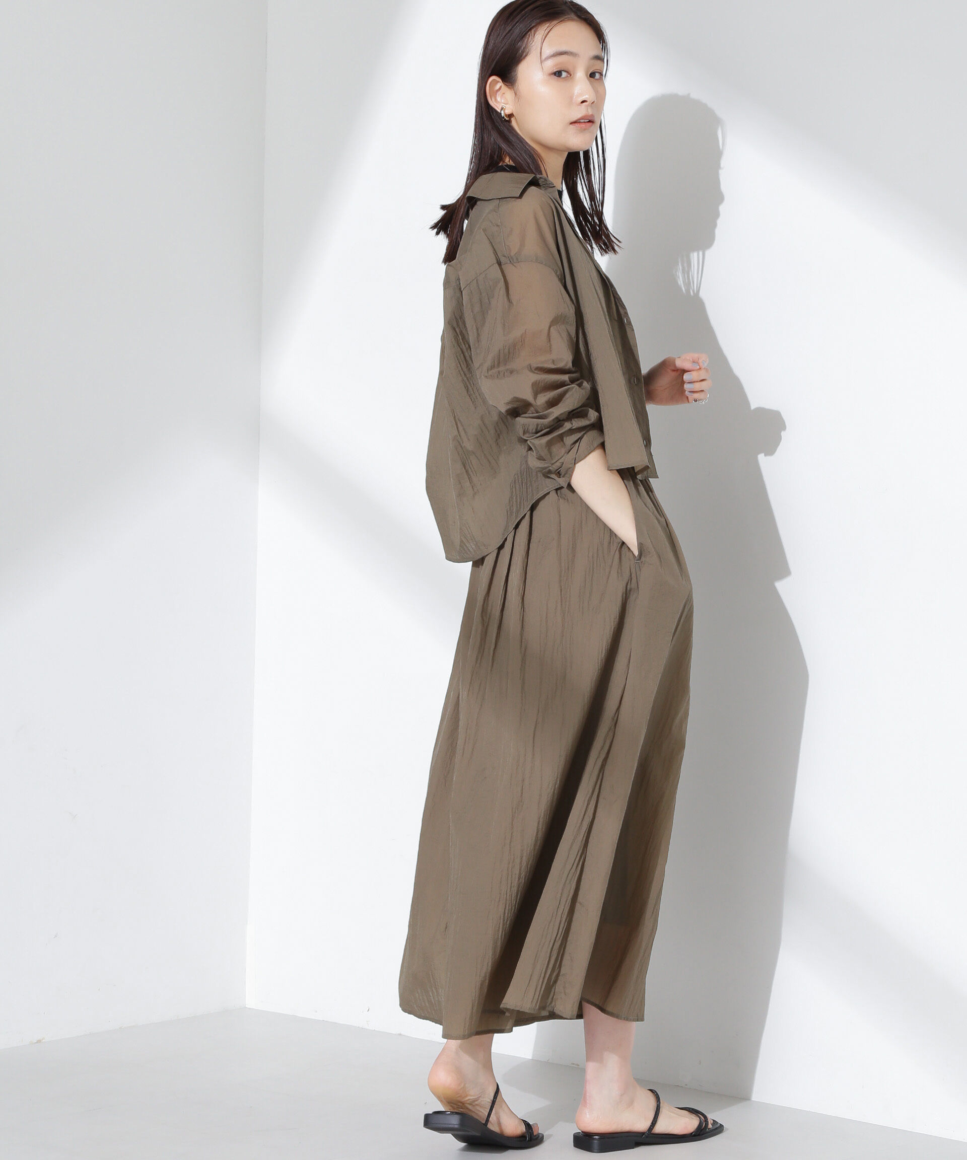 nano･universe「ナイロンタッサークロップドシャツ（セットアップ可）」|シャツ・ブラウス|