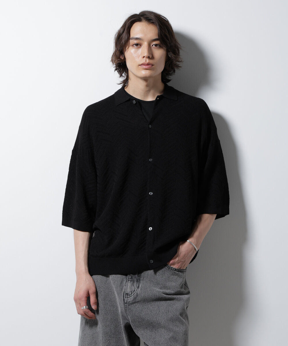 nano･universe「ハイゲージ ヘリンボーンニットシャツ」|ニット・セーター|