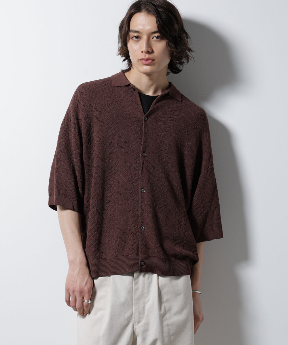 nano･universe「ハイゲージ ヘリンボーンニットシャツ」|ニット・セーター|L.ブラウン1