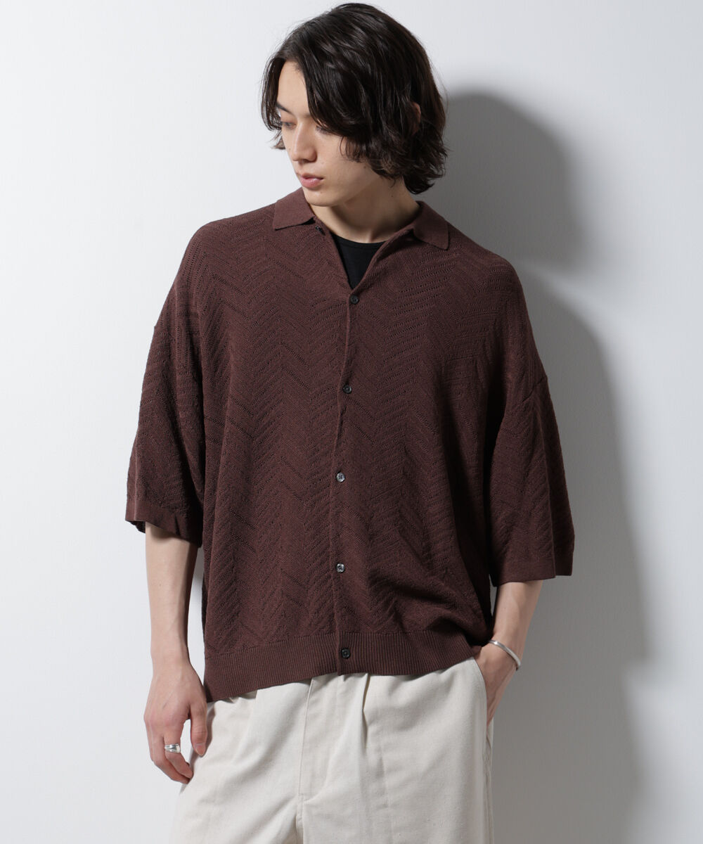 nano･universe「ハイゲージ ヘリンボーンニットシャツ」|ニット・セーター|