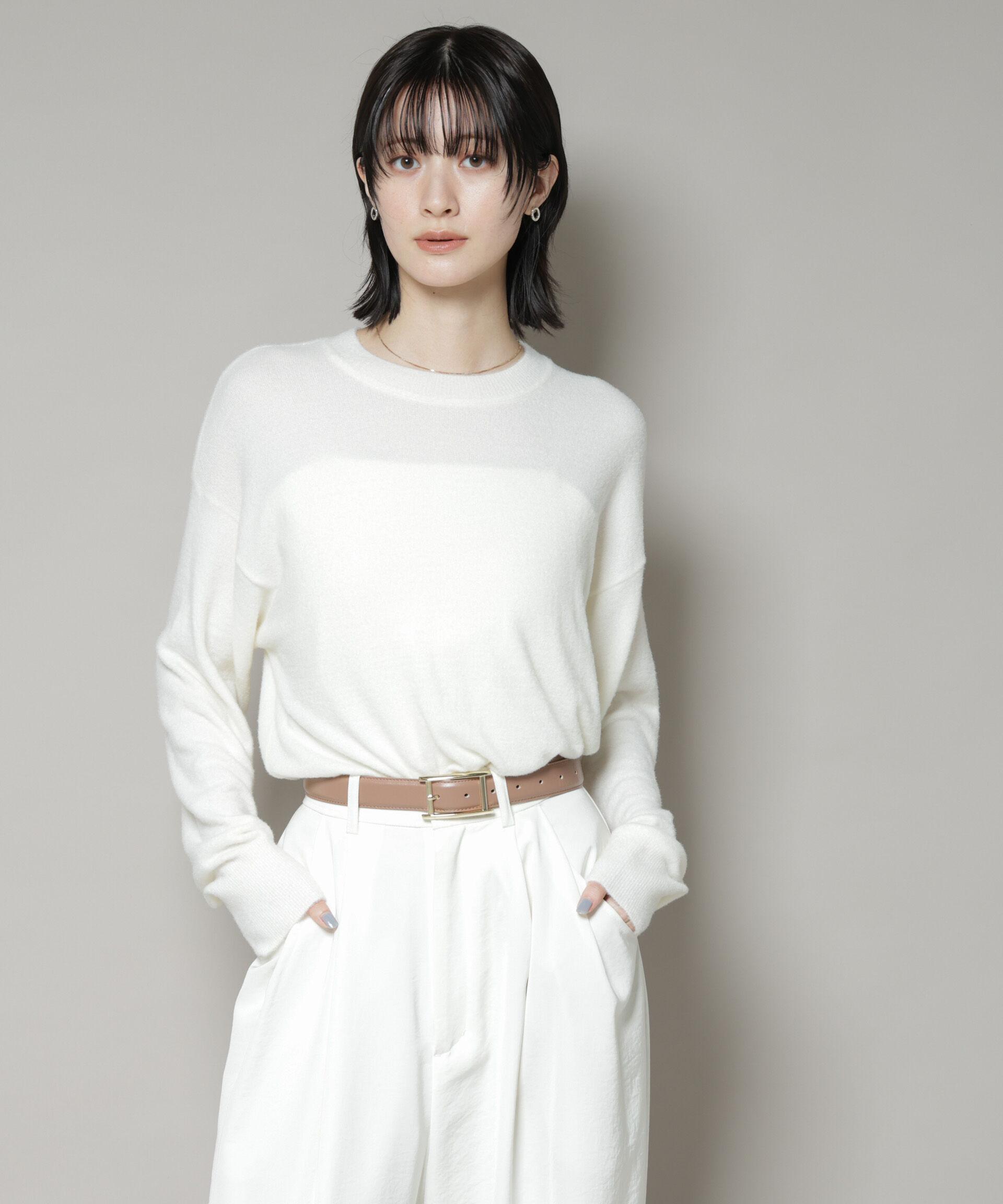 nano･universe「ミニラメシャギーニットプルオーバー」|ニット・セーター|ホワイト