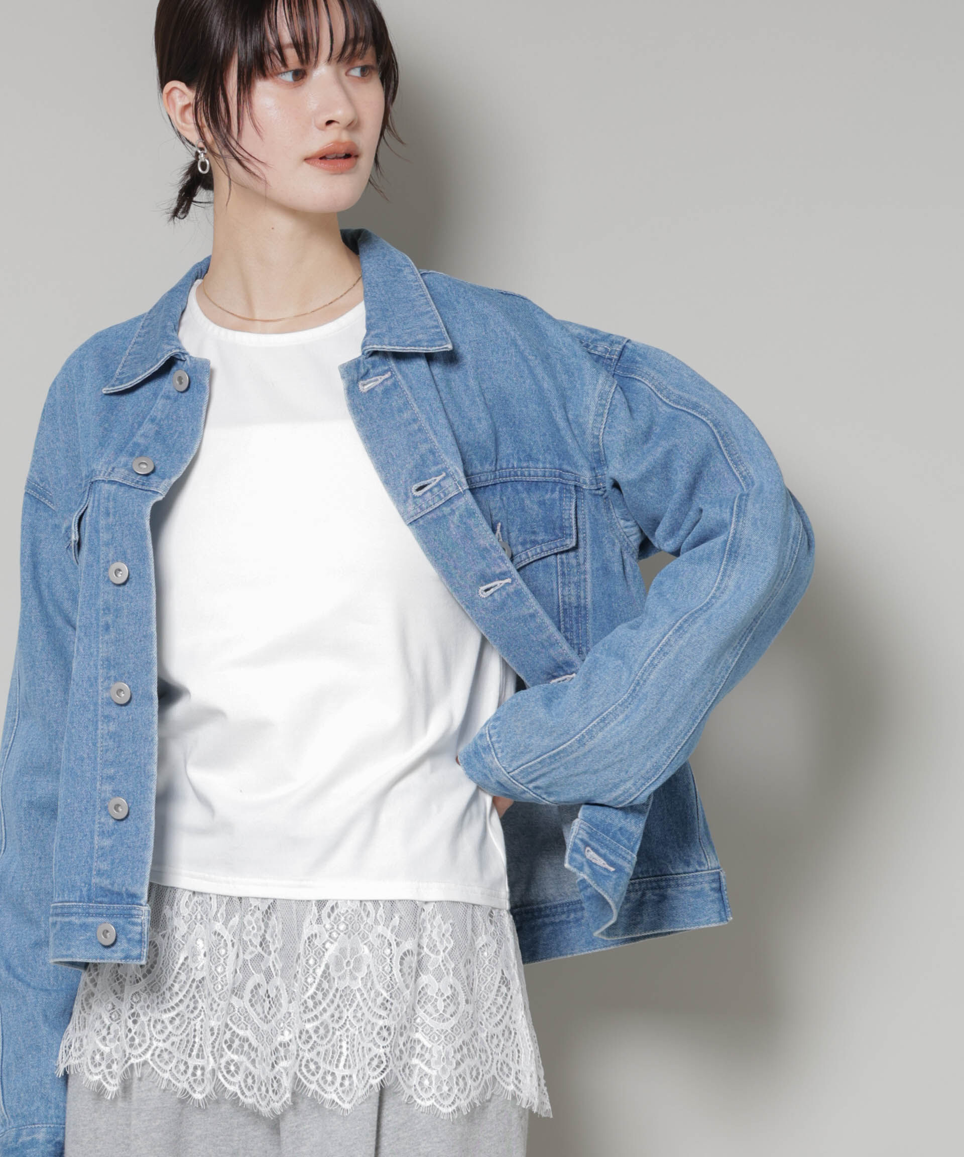 nano･universe「裾レースドッキングロングTシャツ」|Tシャツ・カットソー|ホワイト