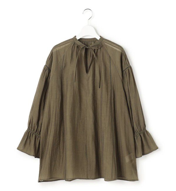23区「リネンミックスシアースラブ ギャザーブラウス」|シャツ・ブラウス|