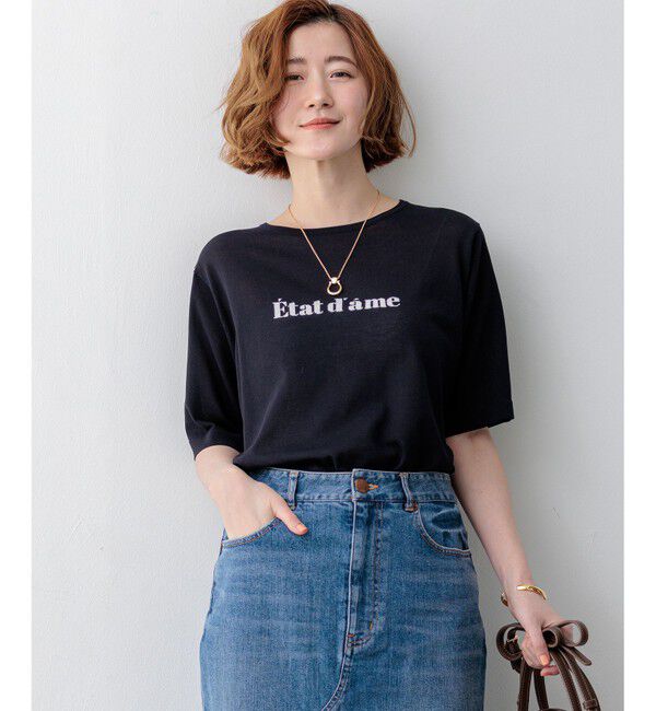 23区「インターシャロゴ レターニット」|ニット・セーター|ネイビー系