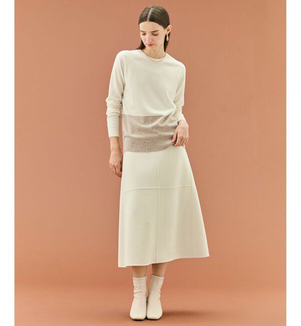 BEIGE,「【WEB限定・洗える】DEMING / バイカラーウールクルーネックニット」|ニット・セーター|