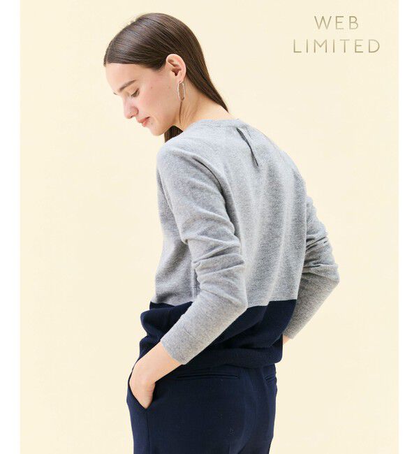BEIGE,「【WEB限定・洗える】DEMING / バイカラーウールクルーネックニット」|ニット・セーター|Lt. Gray &times; Navy