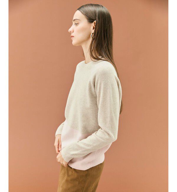 BEIGE,「【WEB限定・洗える】DEMING / バイカラーウールクルーネックニット」|ニット・セーター|