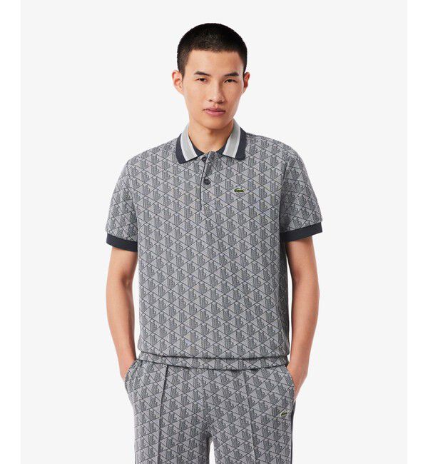 LACOSTE「モノグラムジャカード半袖ポロシャツ」|ポロシャツ|グレー