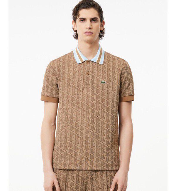 LACOSTE「モノグラムジャカード半袖ポロシャツ」|ポロシャツ|ベージュ