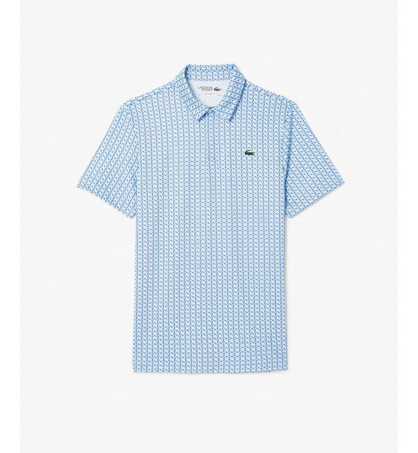 LACOSTE「UVカット ミニマム総柄プリント 比翼仕立て ウルトラドライ ゴルフポロシャツ」|ポロシャツ|スカイブルー