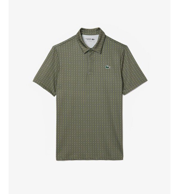 LACOSTE「UVカット ミニマム総柄プリント 比翼仕立て ウルトラドライ ゴルフポロシャツ」|ポロシャツ|カーキ