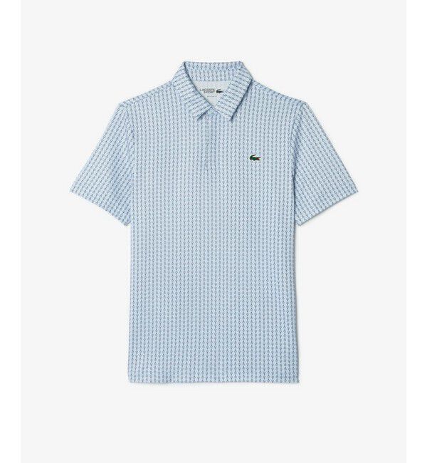 LACOSTE「UVカット ミニマム総柄プリント 比翼仕立て ウルトラドライ ゴルフポロシャツ」|ポロシャツ|ライトブルー