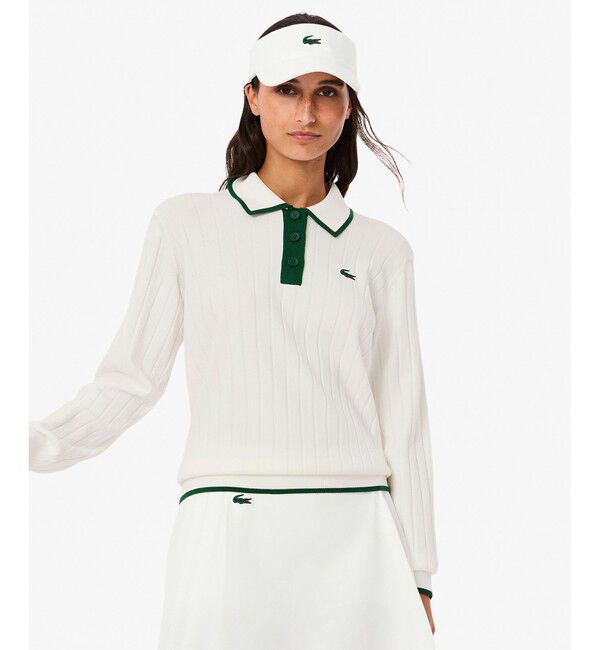 LACOSTE「ハイストレッチ バイカラーポロカラーゴルフニットセーター」|ニット・セーター|オフホワイト