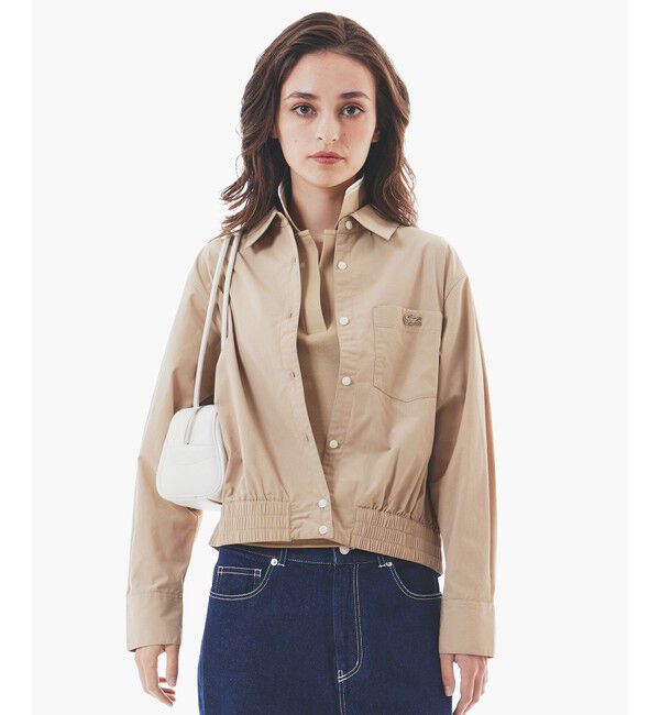 LACOSTE「クロップド丈 ウエストシャーリングシャツ ショートブルゾン」|シャツ・ブラウス|ベージュ