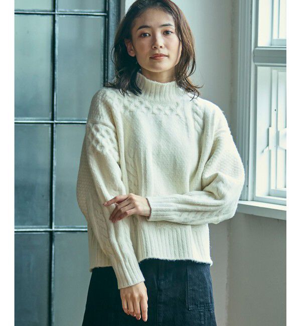 LACOSTE「パッチワークエフェクト ウールニットハイネックセーター」|ニット・セーター|