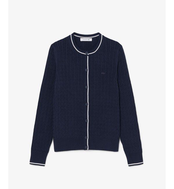 LACOSTE「配色ライン入りケーブルニットカーディガン」|カーディガン|