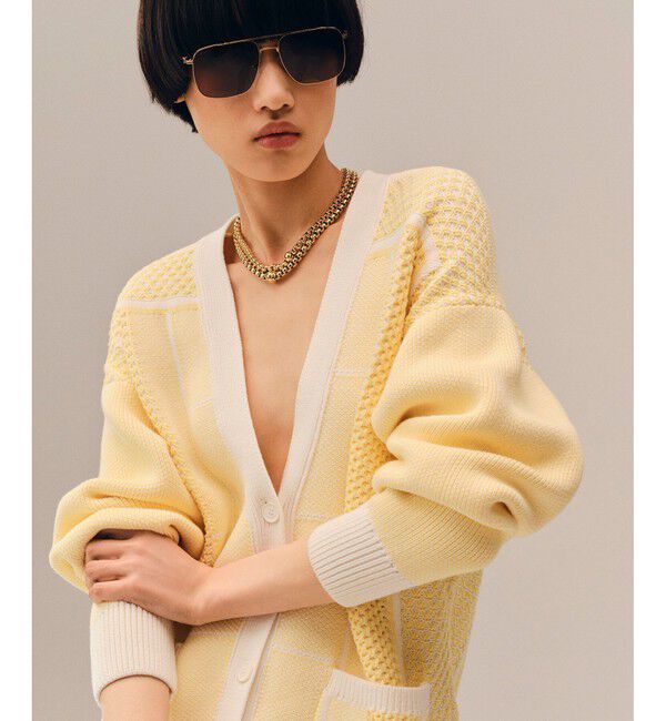 LACOSTE「テニスコートジャカードロングニットカーディガン」|カーディガン|