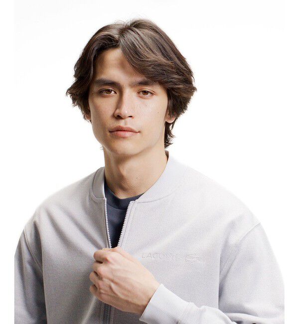 LACOSTE「ヘザースウェット メランジニットブルゾン / ドライバーズニット」|カーディガン|