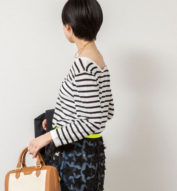 Rie Miller「ウォッシャブルブークレーボーダーバックUネックプルオーバー」|ニット・セーター|